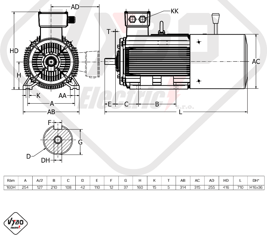 rozmerový výkres elektromotor s brzdou 11kw 1ALBR160M1-2