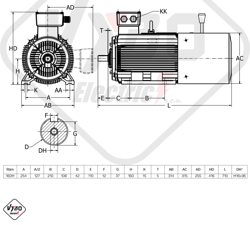 rozmerový výkres elektromotor s brzdou 15kw 1ALBR160M2-2