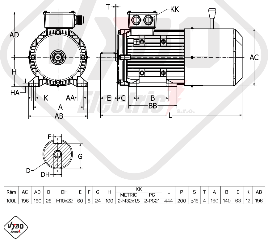 rozmerový výkres elektromotor s brzdou 1,5kw 1ALBR100L-6