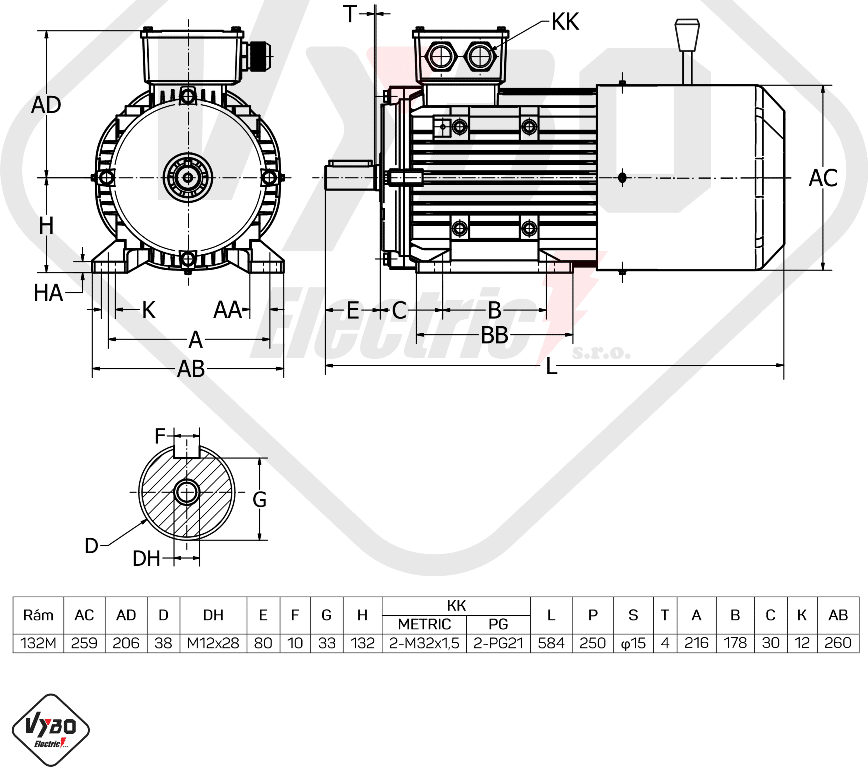 rozmerový výkres elektromotor s brzdou 4kw 1ALBR132M1-6