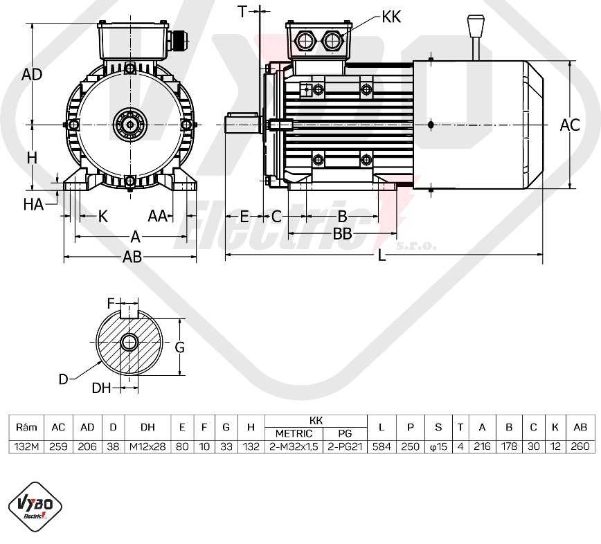 rozmerový výkres elektromotor s brzdou 5,5kw 1ALBR132M2-6