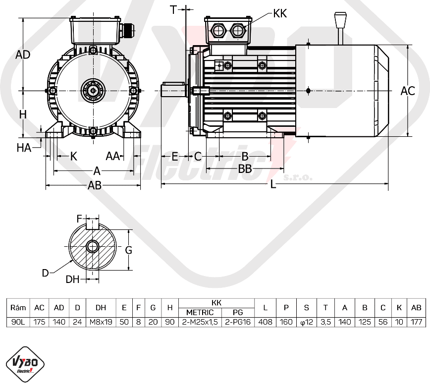 rozmerový výkres elektromotor s brzdou 1,1kw 1ALBR90L-6