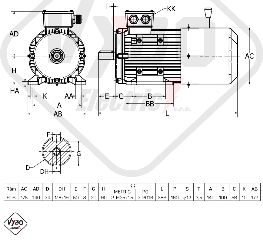 rozmerový výkres elektromotor s brzdou 0,75kw 1ALBR90S-6