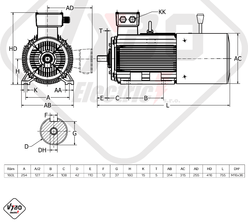 rozmerový výkres elektromotor s brzdou 11kw 1LCBR160L-6