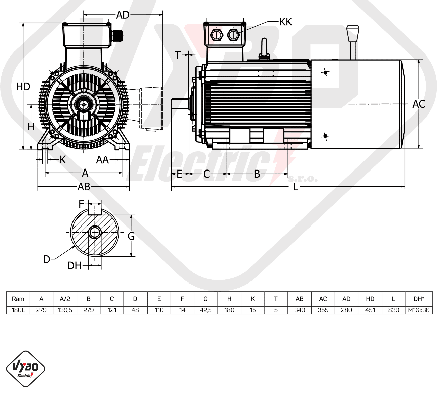 rozmerový výkres elektromotor s brzdou 15kw 1LCBR180L-6