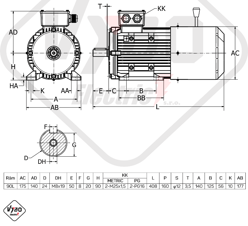 rozmerový výkres elektromotor s brzdou 2,2kw 1ALBR90L-2