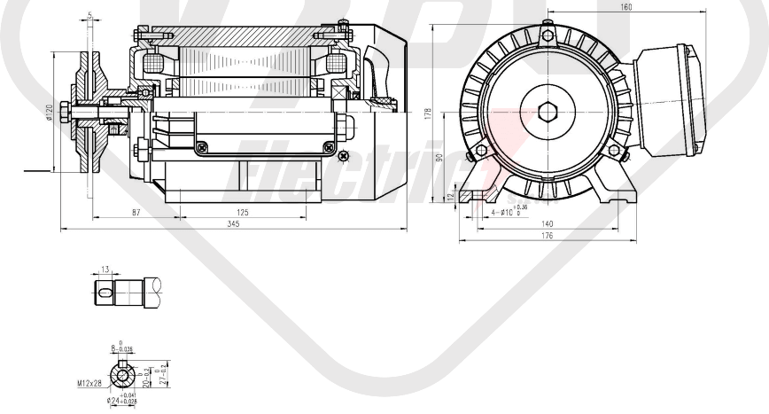 rozmerový výkres pílový elektromotor KRME 90L-2