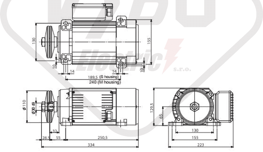 rozmerový výkres pílový elektromotor MR65 M1MA-2