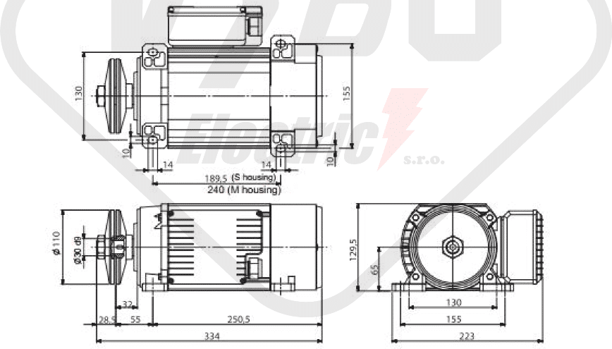 rozmerový výkres pílový elektromotor MR65 M1SA-2