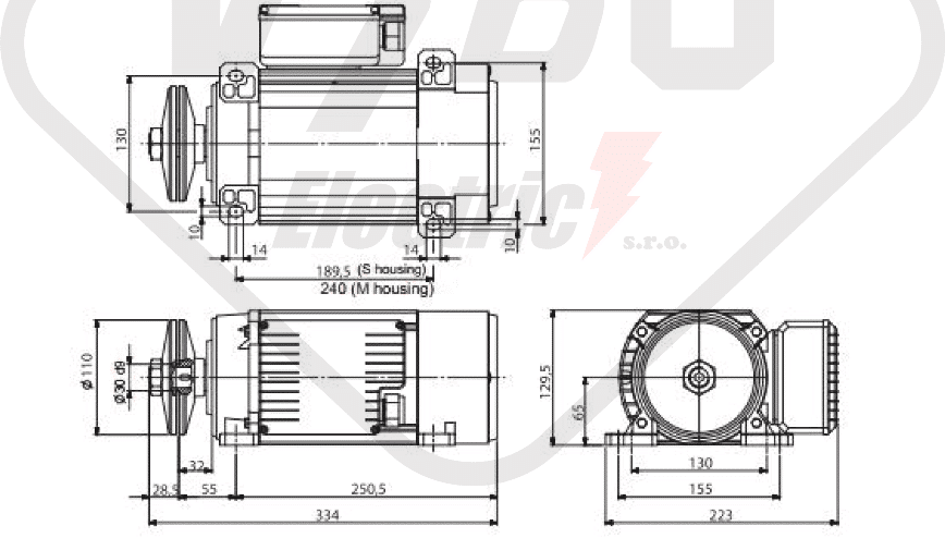 rozmerový výkres pílový elektromotor MR65 T1MA-2