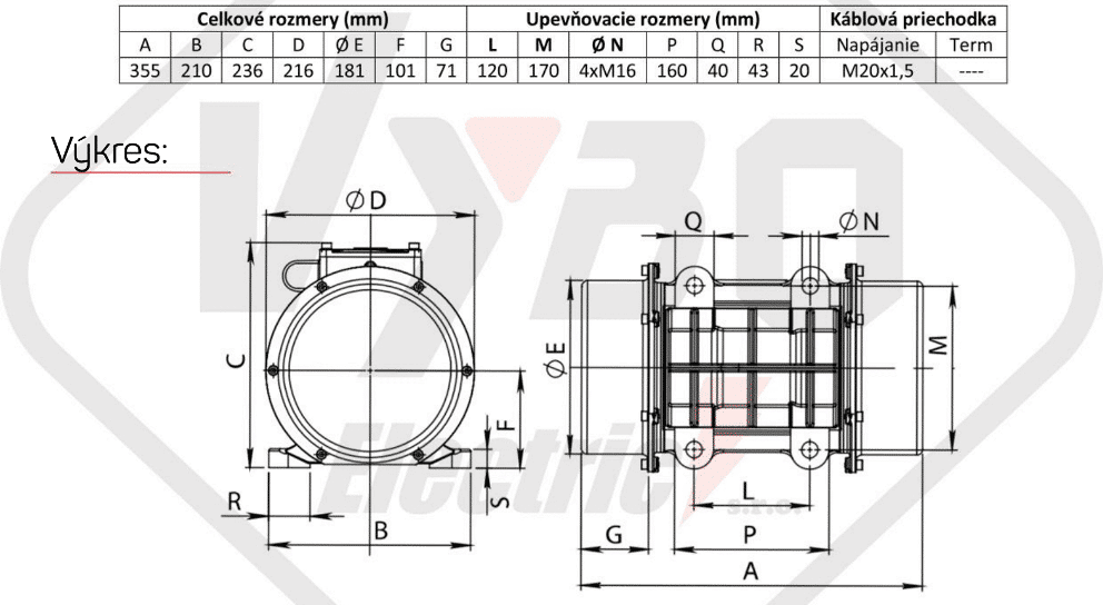 rozmerový výkres vibračný elektromotor BM 850-3