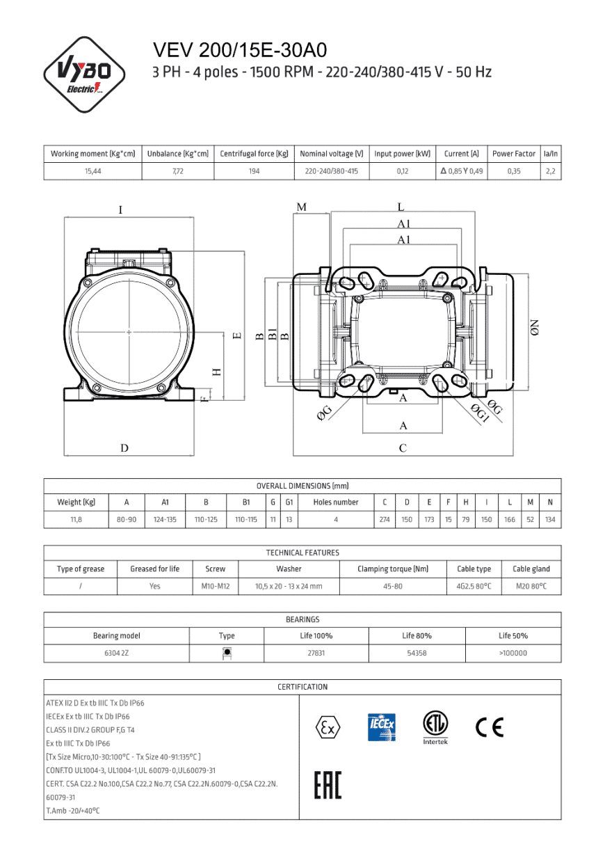 vibračný motor vibromotor VEV 200-15E-30A0