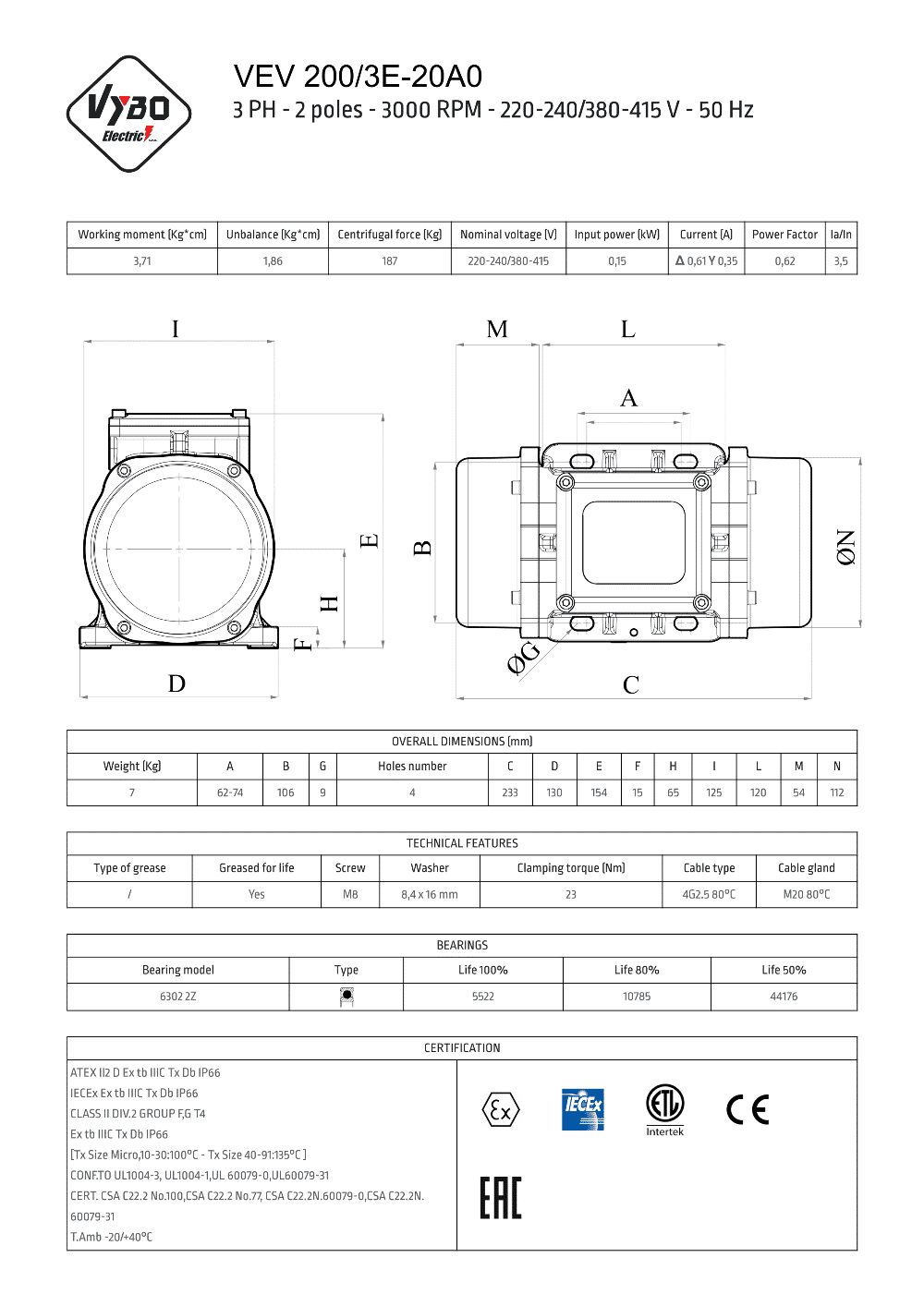 vibračný motor vibromotor VEV 200-3E-20A0