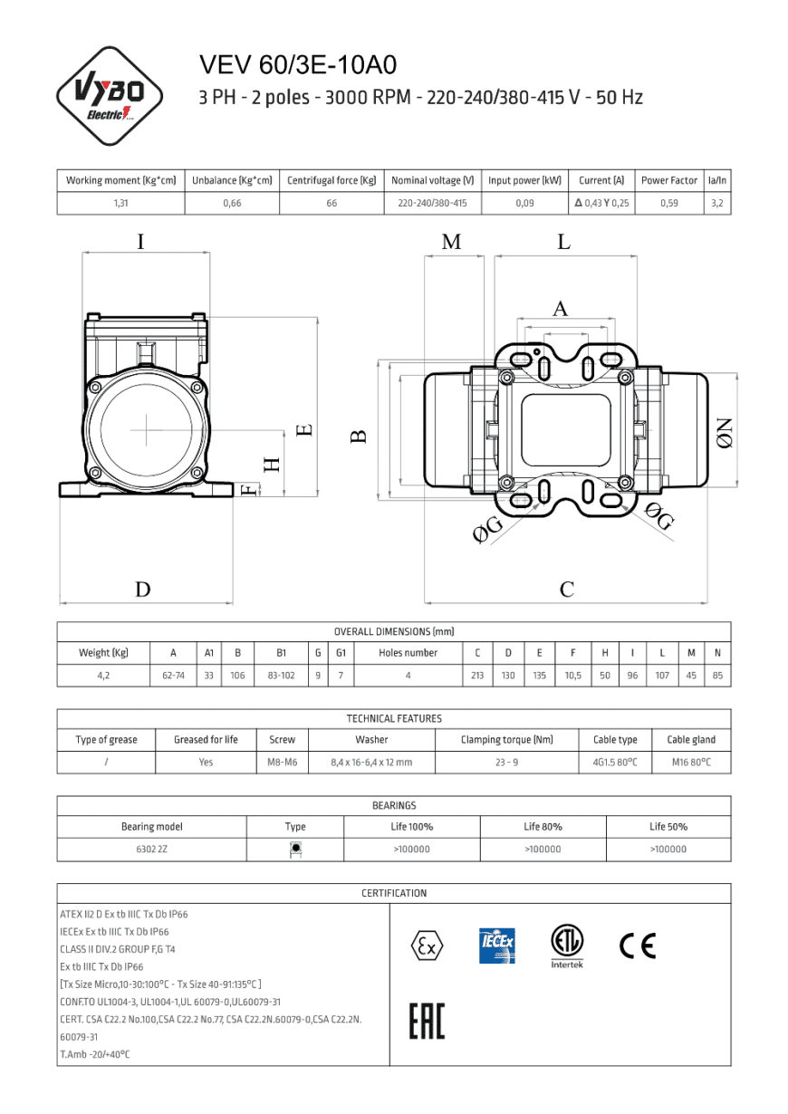 vibračný motor vibromotor VEV 60-3E-10AO