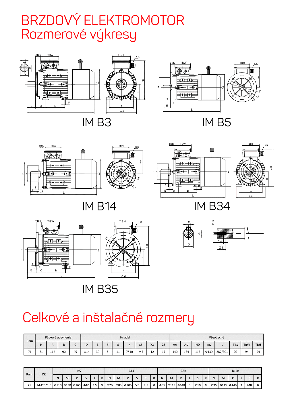 brzdové elektromotory rozmerový výkres 71