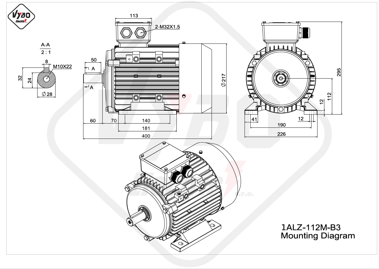 rozmerový výkres elektromotor 1ALZ 112M B3