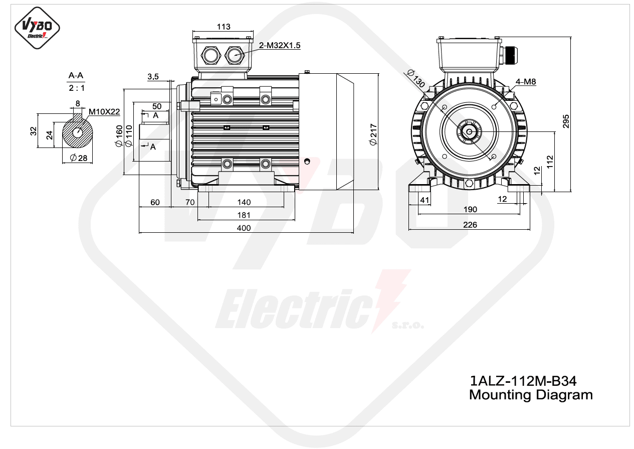 rozmerový výkres elektromotor 1ALZ 112M B34