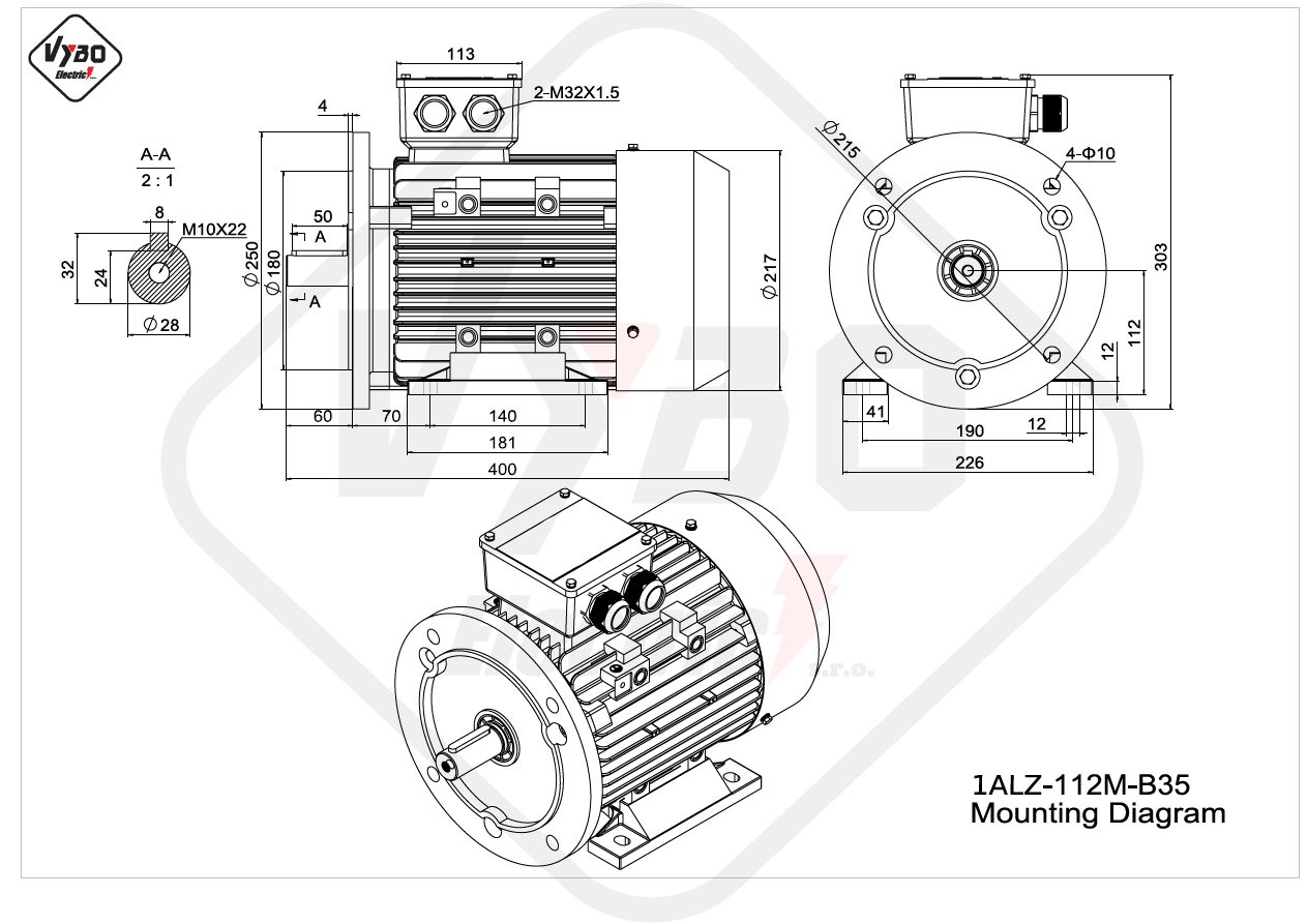 rozmerový výkres elektromotor 1ALZ 112M B35