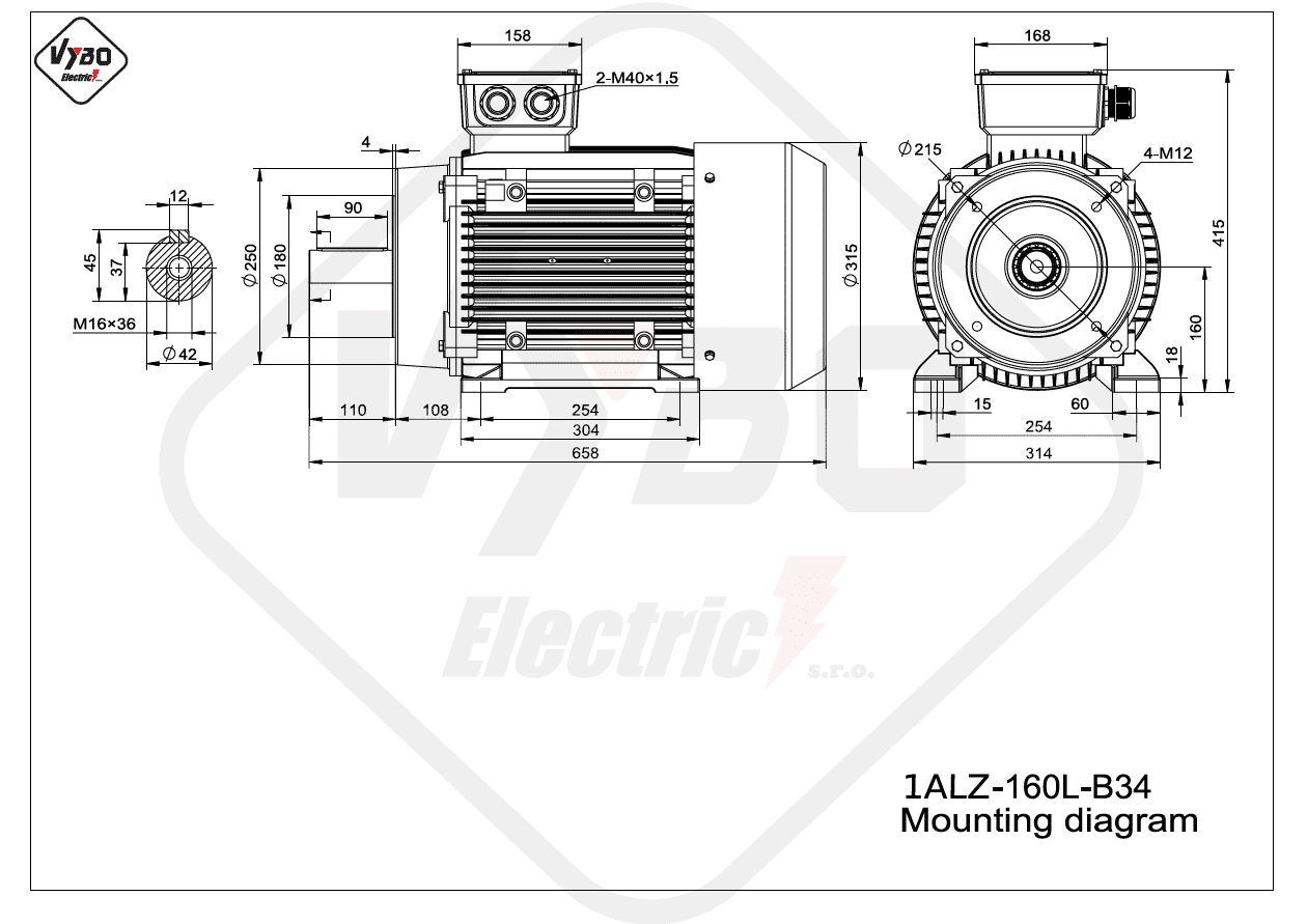 rozmerový výkres elektromotor 1ALZ 160L B34