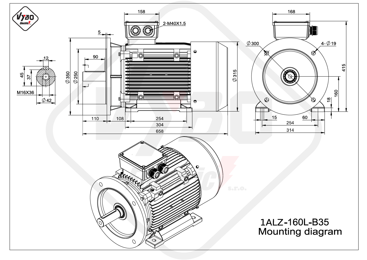 rozmerový výkres elektromotor 1ALZ 160L B35