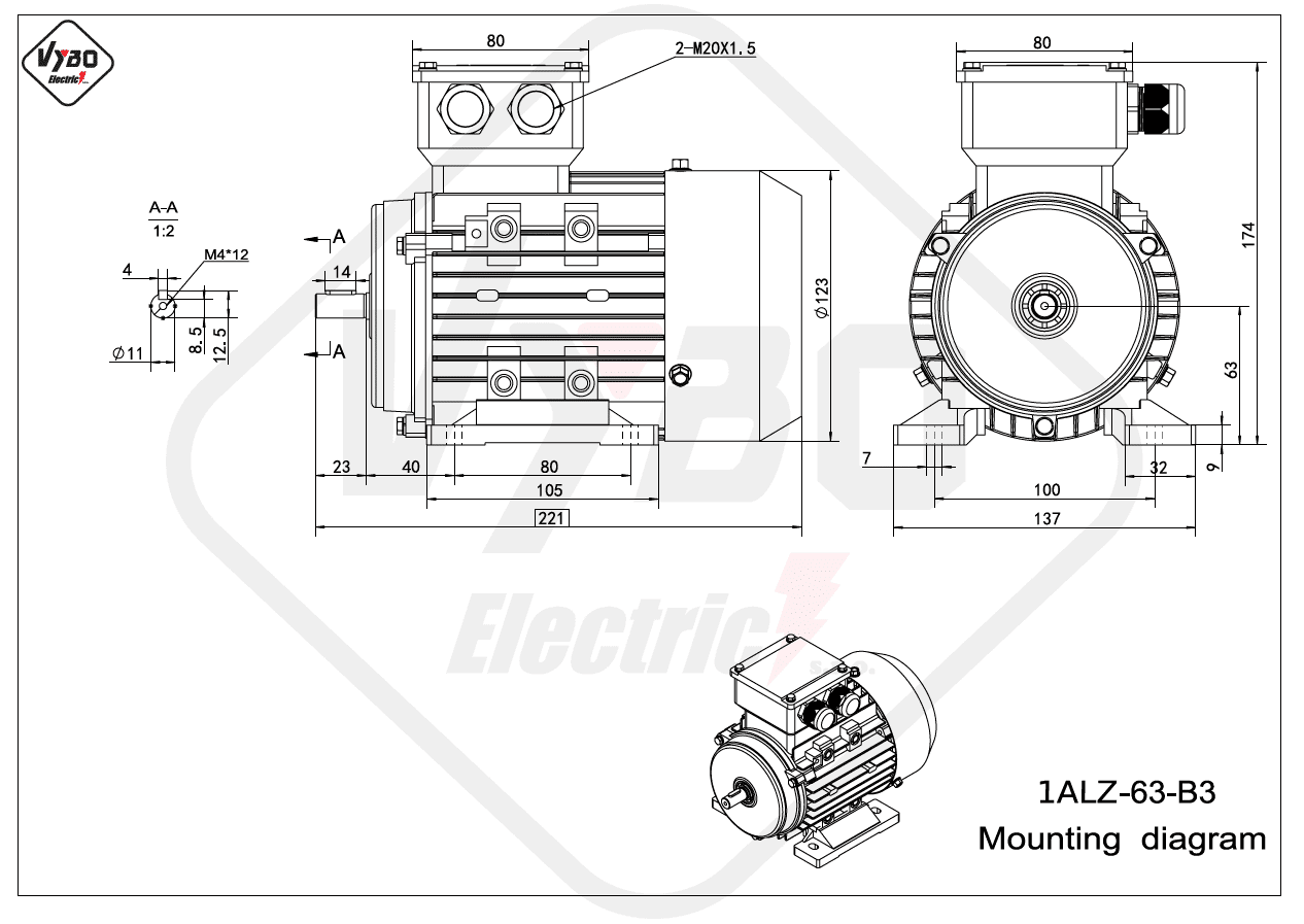 rozmerový výkres elektromotor 1ALZ 63 B3