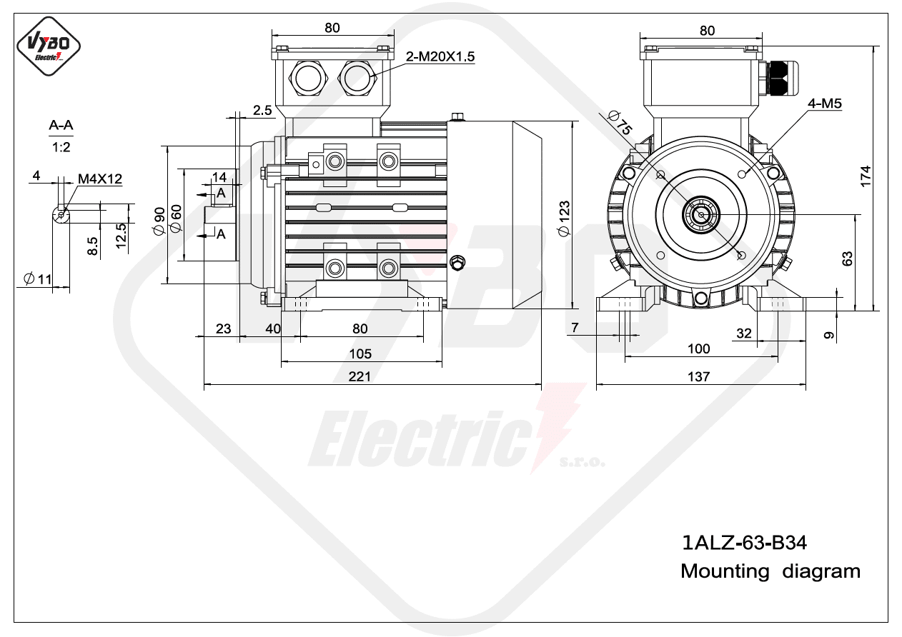 rozmerový výkres elektromotor 1ALZ 63 B34