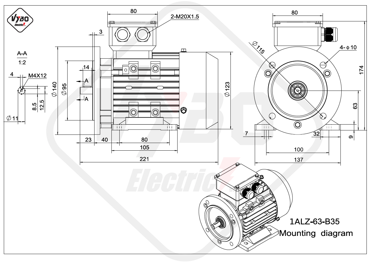 rozmerový výkres elektromotor 1ALZ 63 B35