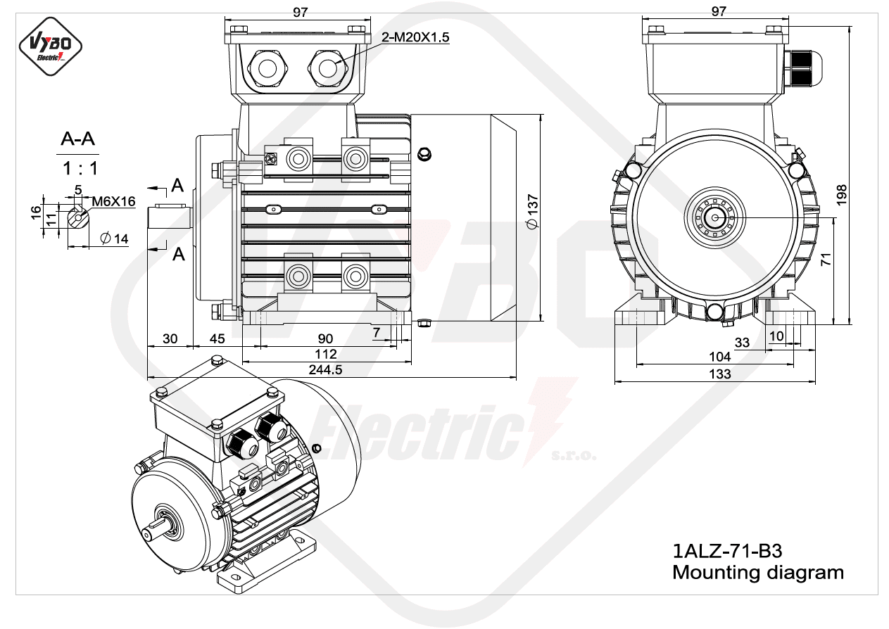 rozmerový výkres elektromotor 1ALZ 71 B3