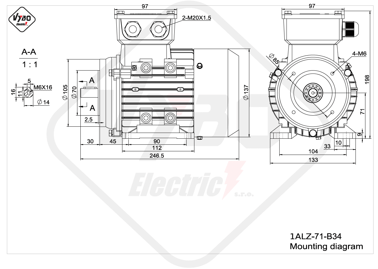 rozmerový výkres elektromotor 1ALZ 71 B34