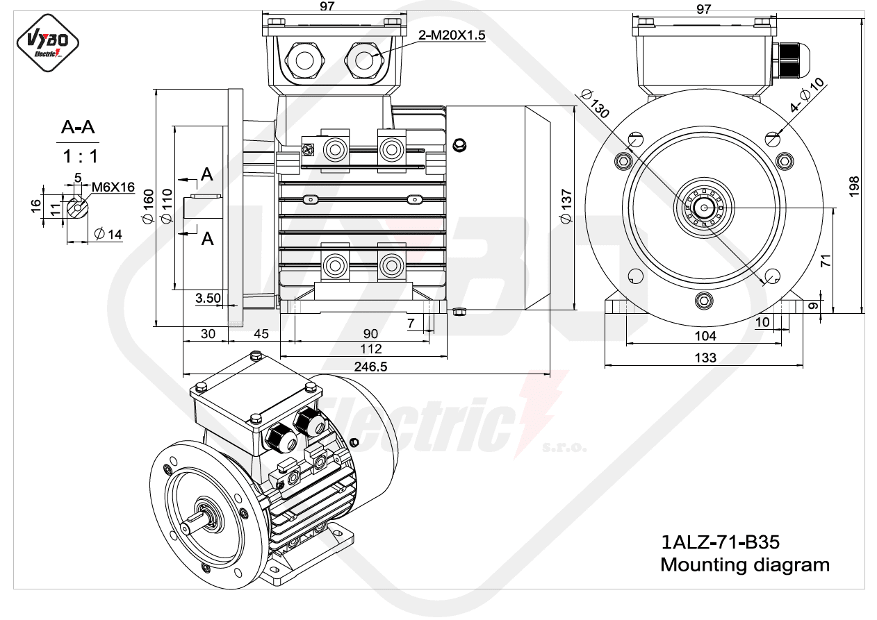 rozmerový výkres elektromotor 1ALZ 71 B35