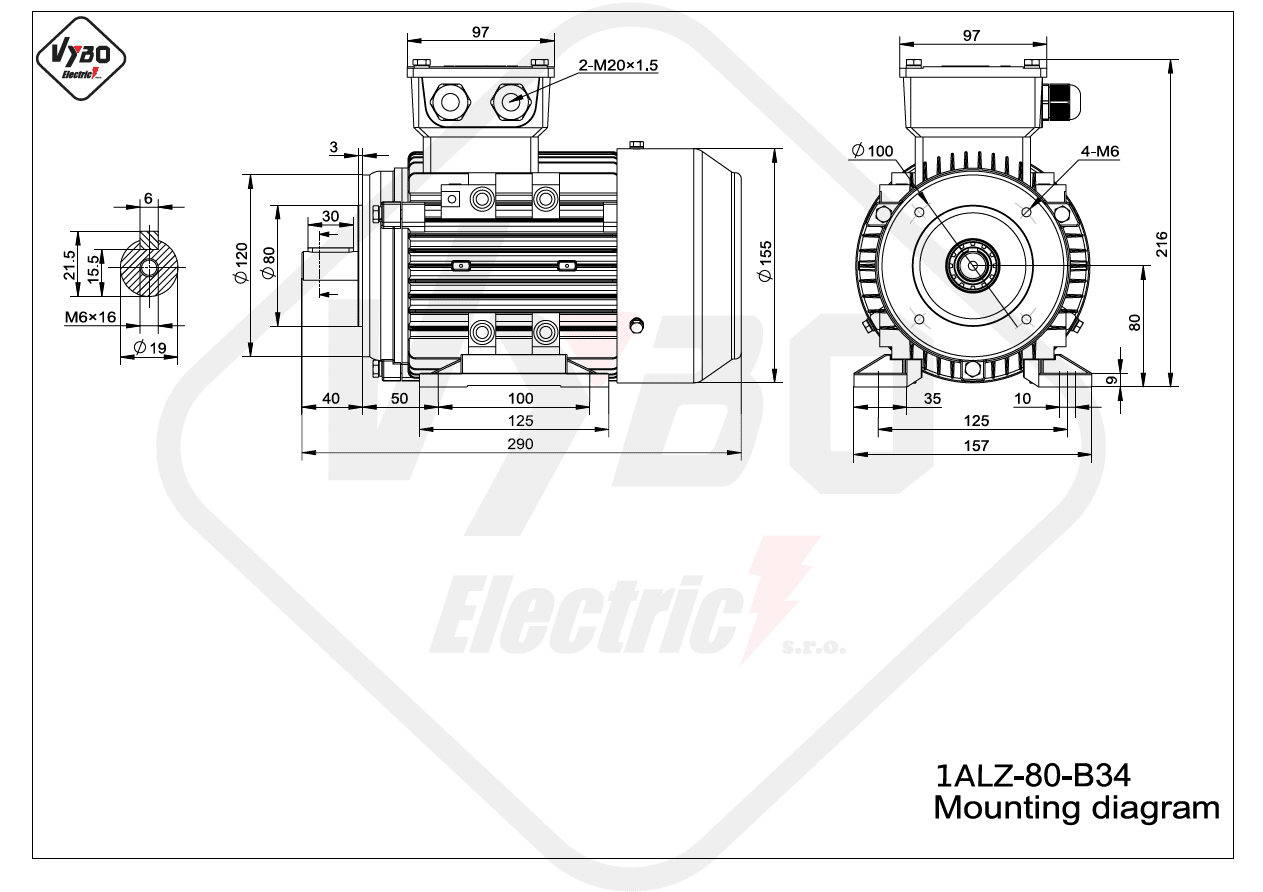 rozmerový výkres elektromotor 1ALZ 80 B34