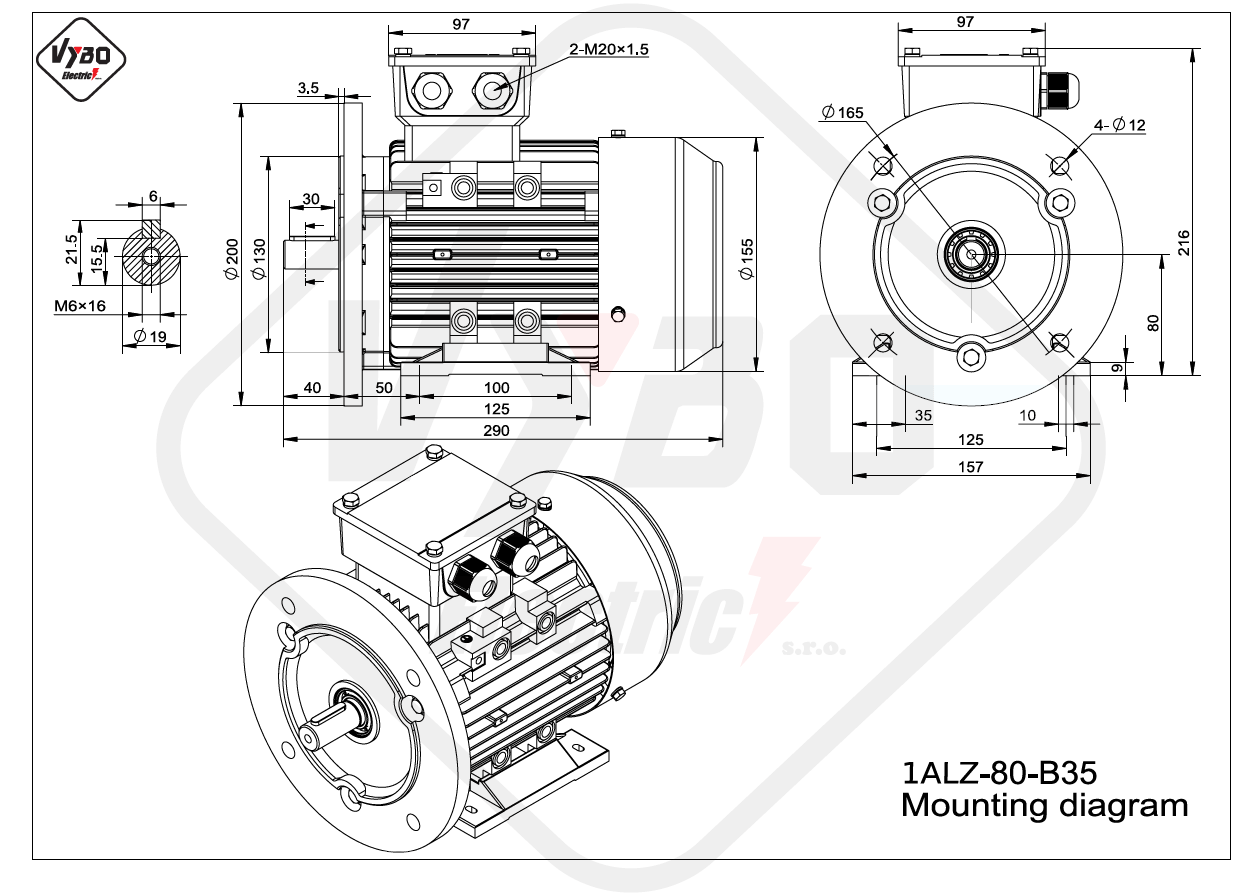 rozmerový výkres elektromotor 1ALZ 80 B35