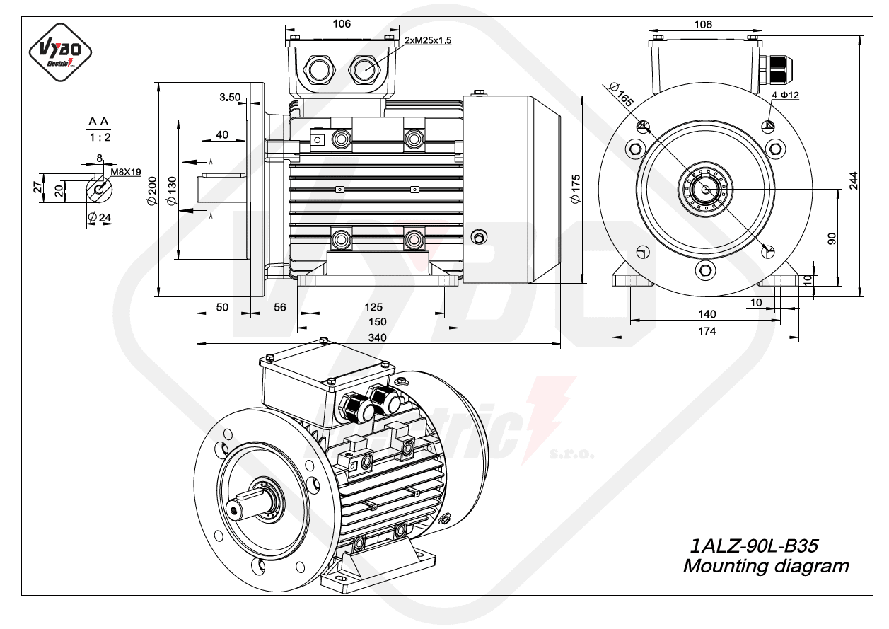 rozmerový výkres elektromotor 1ALZ 90L B35