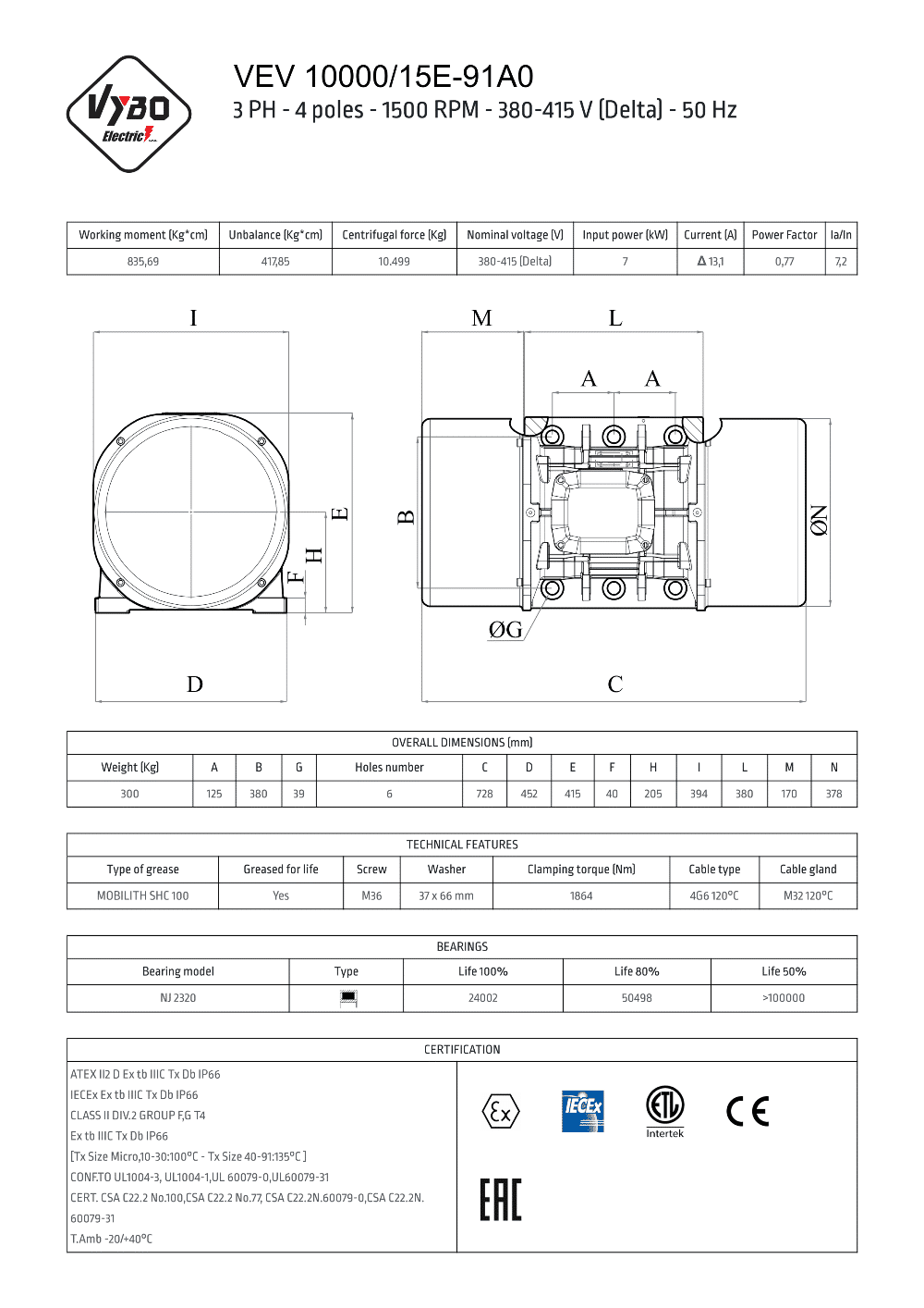 dátový list vibromotor VEV 10000-15E 91A0