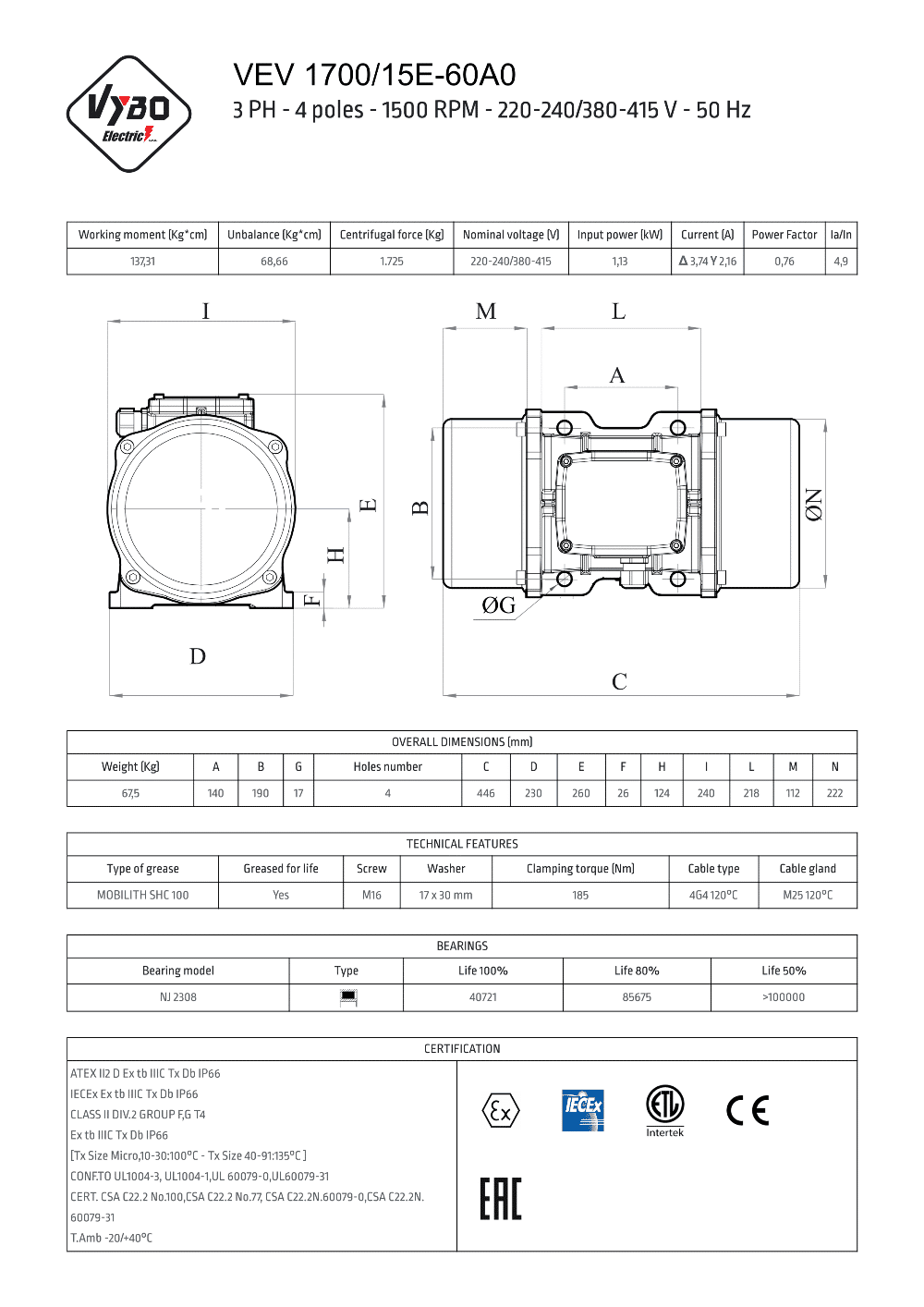 dátový list vibromotor VEV 1700-15E 60A0