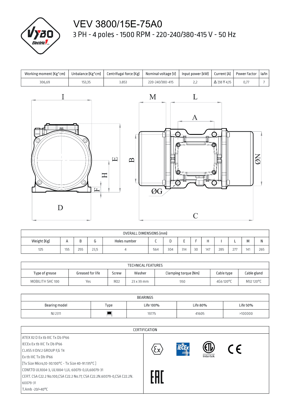 dátový list vibromotor VEV 3800-15E 75A0