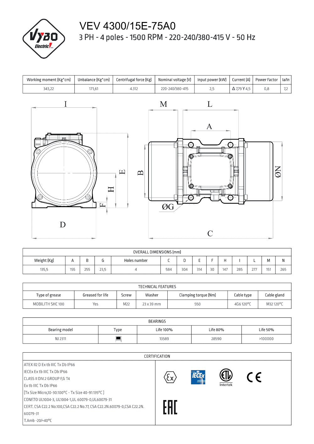 dátový list vibromotor VEV 4300-15E 75A0