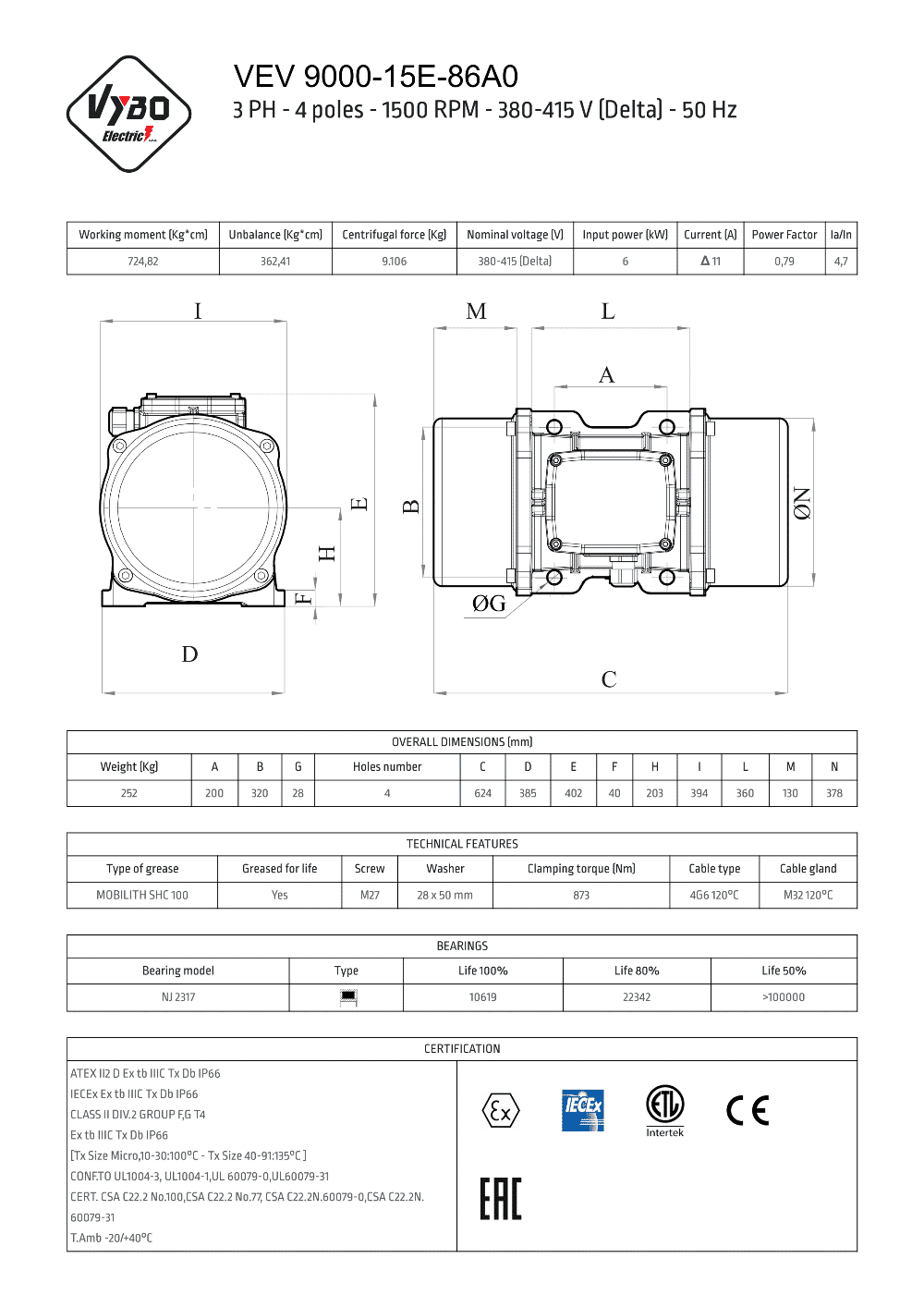 dátový list vibromotor VEV 9000-15E 86A0