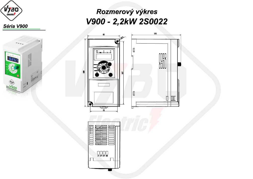 rozmerový výkres frekvenčný menič V900 2S0022